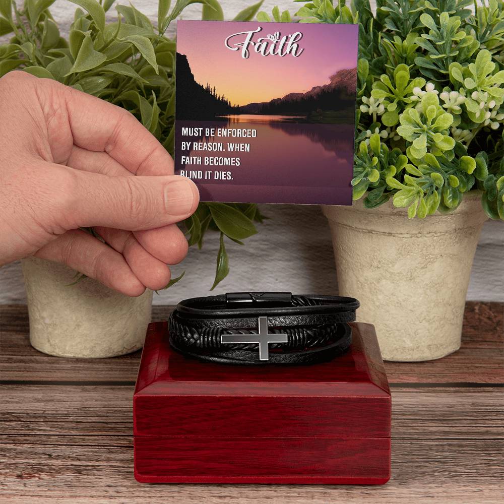 Must be Enforced Men's Stainless Steel & Vegan Leather Cross Bracelet - Vegan Leather with Stainless Steel-Express Your Love Gifts