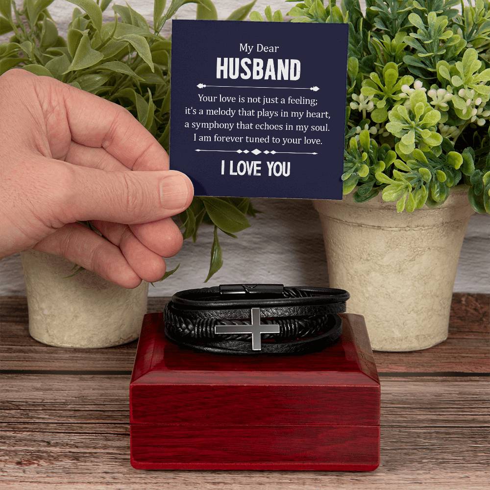 To My Husband Your Love is Not Just a Feeling Men's Cross Bracelet - Vegan Leather with Stainless Steel-Express Your Love Gifts