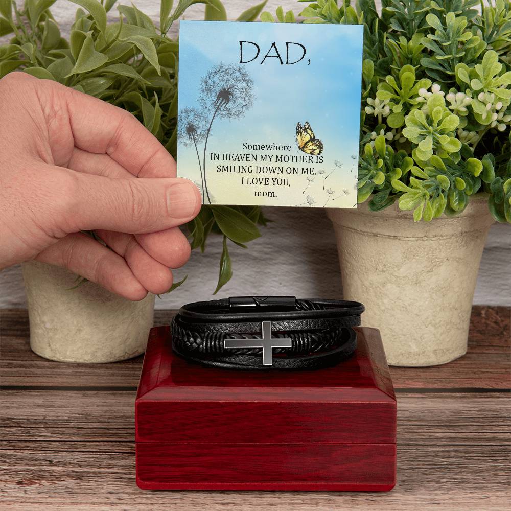 Somewhere in Heaven Men's Cross Bracelet - Vegan Leather with Stainless Steel-Express Your Love Gifts