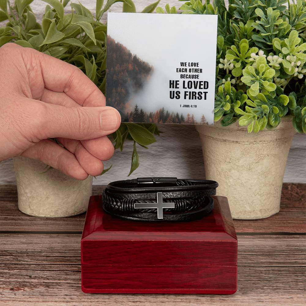 We Love Each Other Men's Cross Bracelet - Vegan Leather with Stainless Steel-Express Your Love Gifts