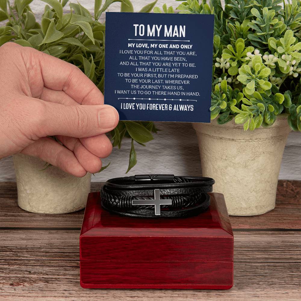 To My Man My Love My One and Only Men's Cross Bracelet - Vegan Leather with Stainless Steel-Express Your Love Gifts