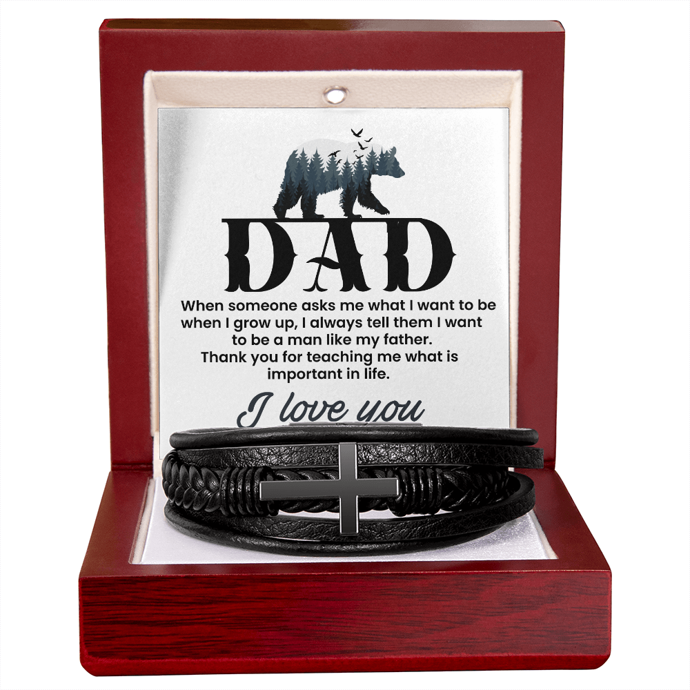 Man Like My Father Men's Cross Bracelet - Vegan Leather with Stainless Steel-Express Your Love Gifts
