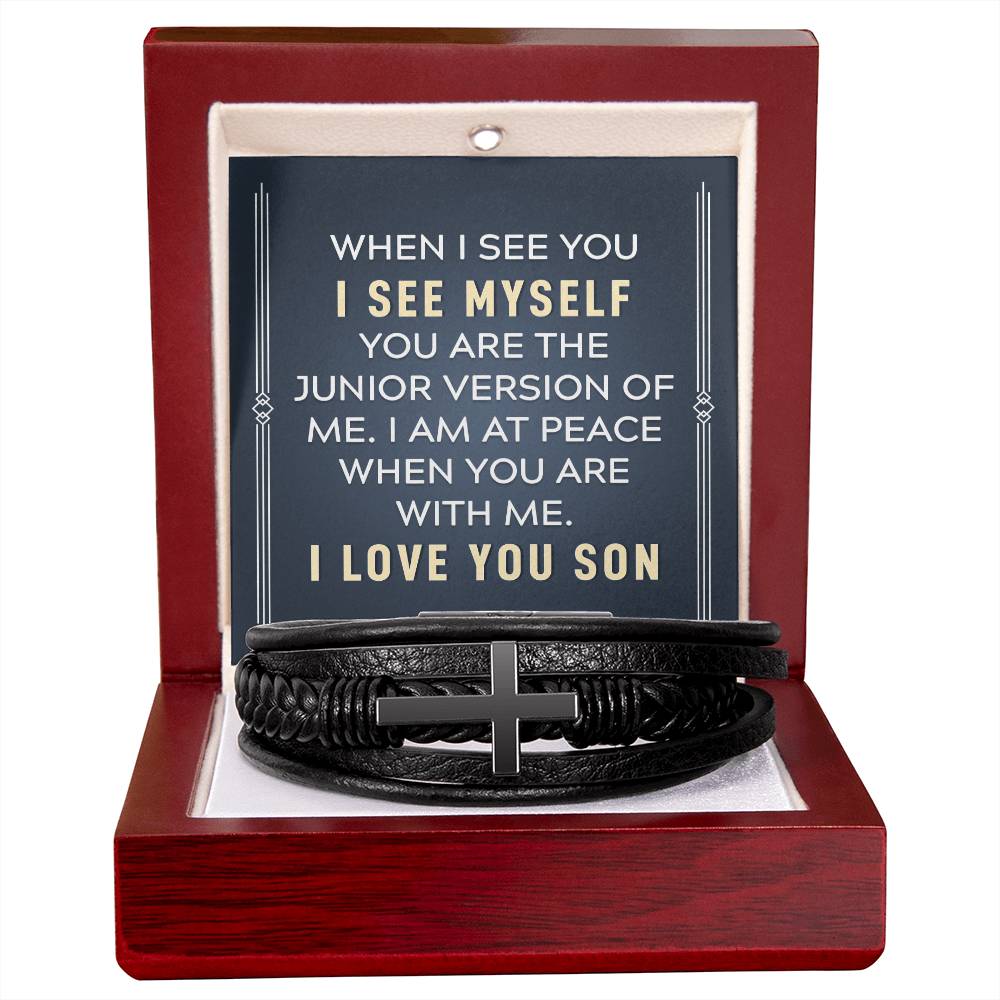 To My Son When I See You Men's Cross Bracelet - Vegan Leather with Stainless Steel-Express Your Love Gifts