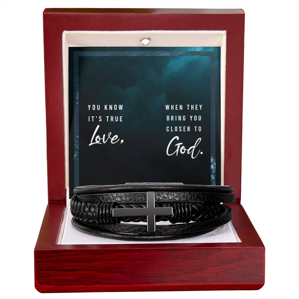 You Know It's True Love Men's Cross Bracelet - Vegan Leather with Stainless Steel-Express Your Love Gifts