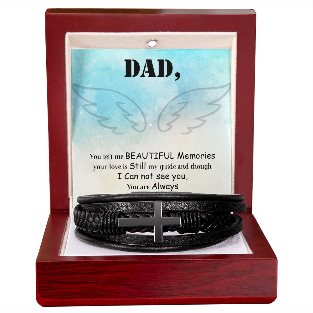Dad You Left Me Men's Cross Bracelet - Vegan Leather with Stainless Steel-Express Your Love Gifts