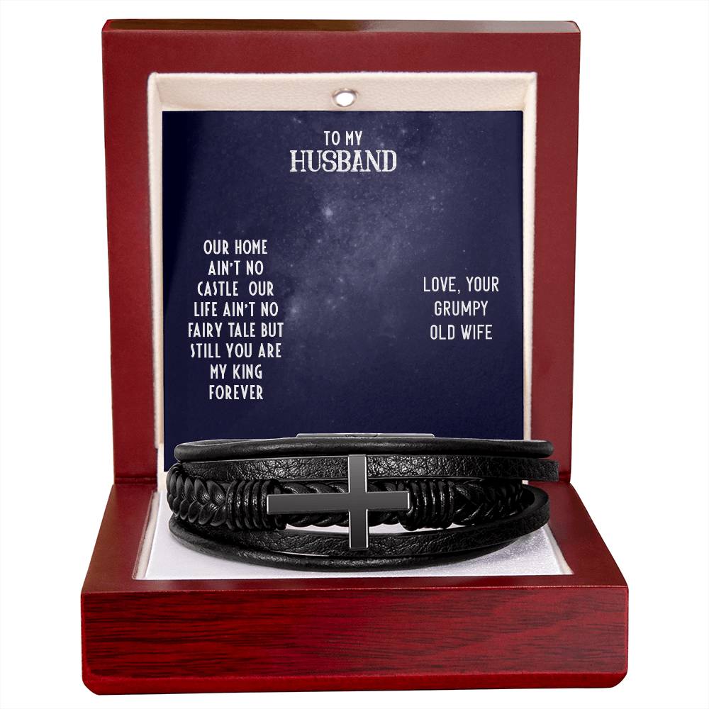 To My Husband Our Home Men's Cross Bracelet - Vegan Leather with Stainless Steel-Express Your Love Gifts