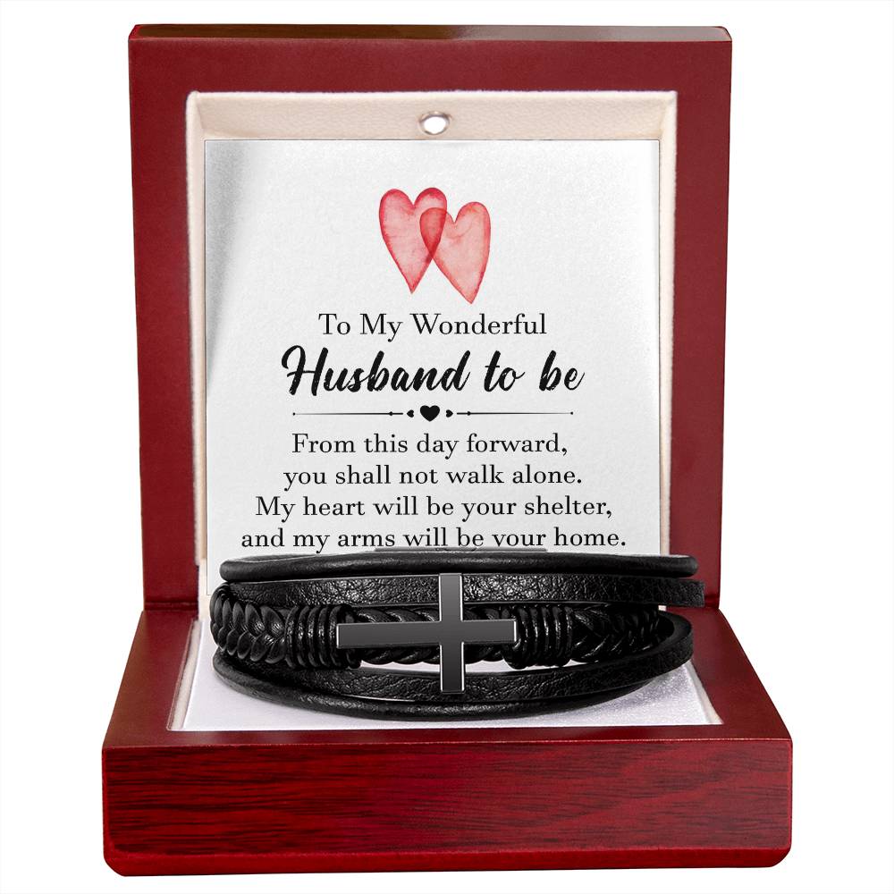 To My Wonderful Husband To Be Men's Cross Bracelet - Vegan Leather with Stainless Steel-Express Your Love Gifts