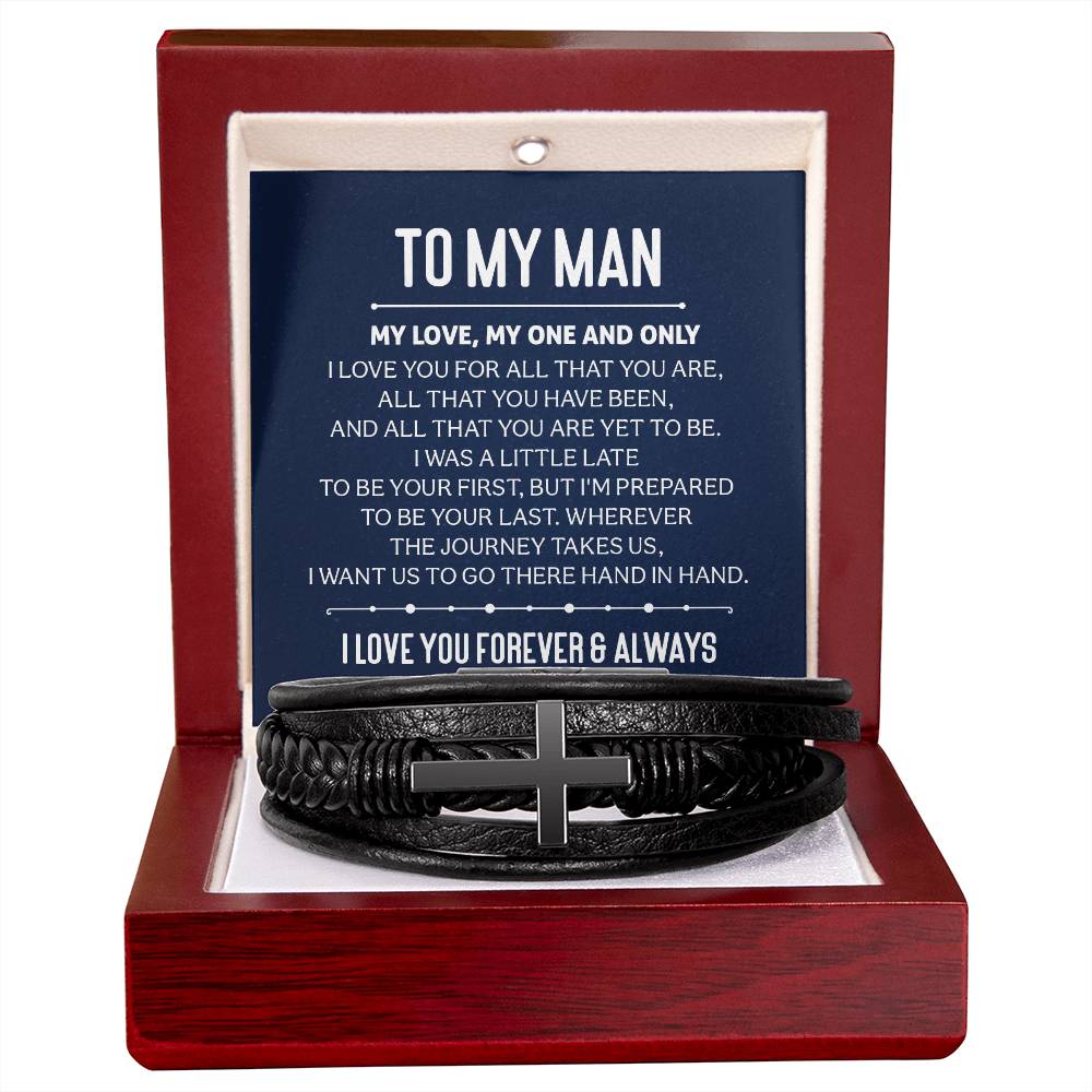To My Man My Love My One and Only Men's Cross Bracelet - Vegan Leather with Stainless Steel-Express Your Love Gifts