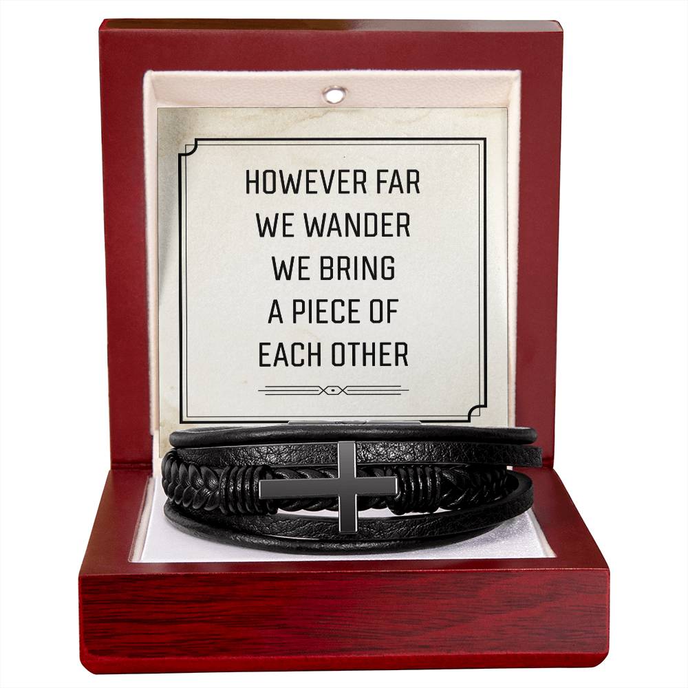 However Far We Wander Men's Cross Bracelet - Vegan Leather with Stainless Steel-Express Your Love Gifts