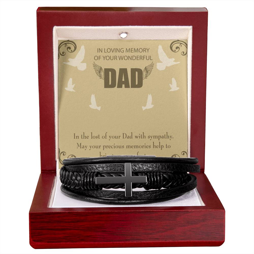 In the Lost of Your Dad Men's Cross Bracelet - Vegan Leather with Stainless Steel-Express Your Love Gifts