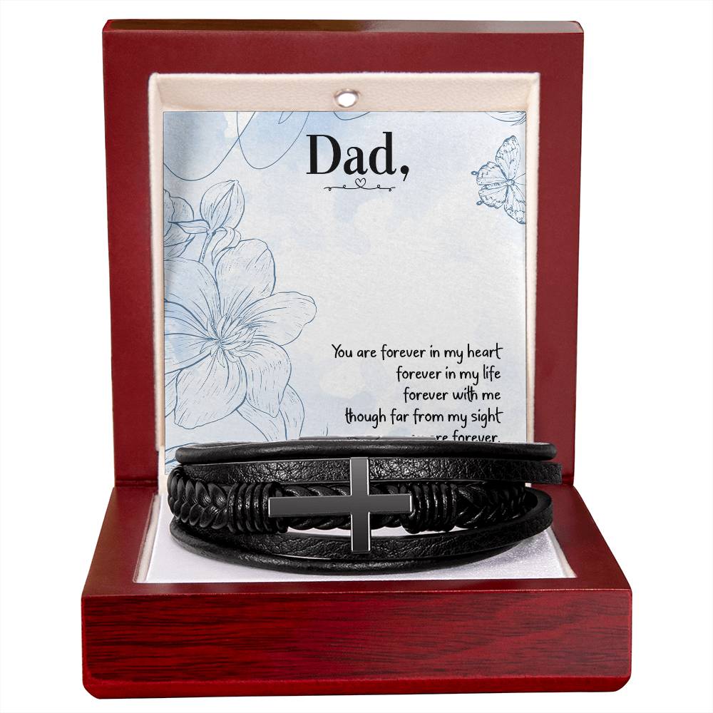 You are Forever in My Heart Dad Men's Cross Bracelet - Vegan Leather with Stainless Steel-Express Your Love Gifts