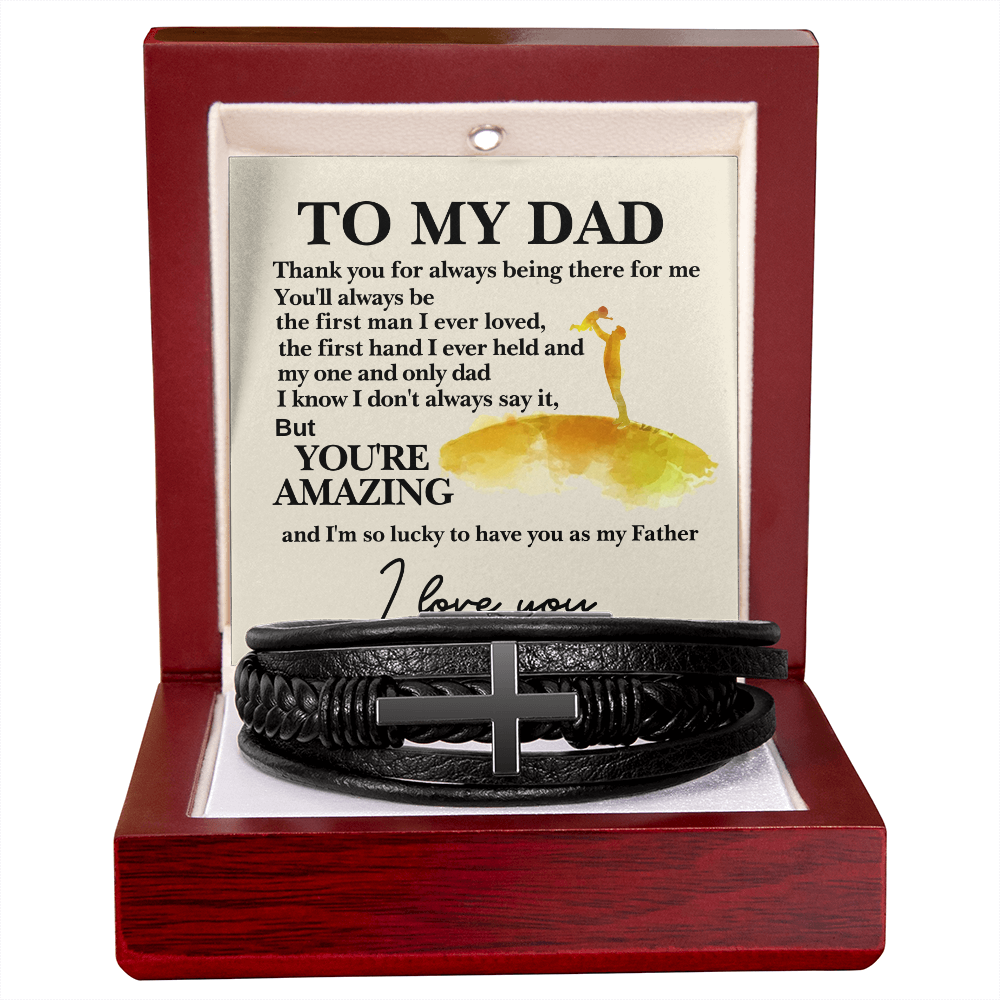 Lucky To Have You As My Father Men's Cross Bracelet - Vegan Leather with Stainless Steel-Express Your Love Gifts