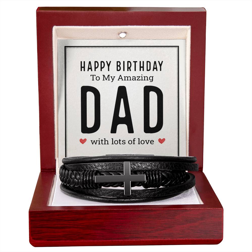 Happy Birthday to My Amazing Dad Men's Cross Bracelet - Vegan Leather with Stainless Steel-Express Your Love Gifts