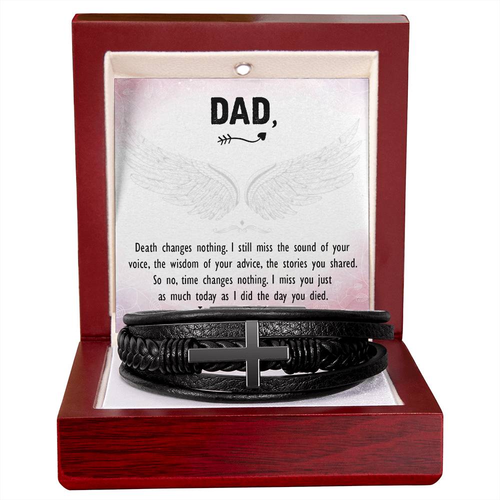 Death Changes Nothing Men's Cross Bracelet - Vegan Leather with Stainless Steel-Express Your Love Gifts