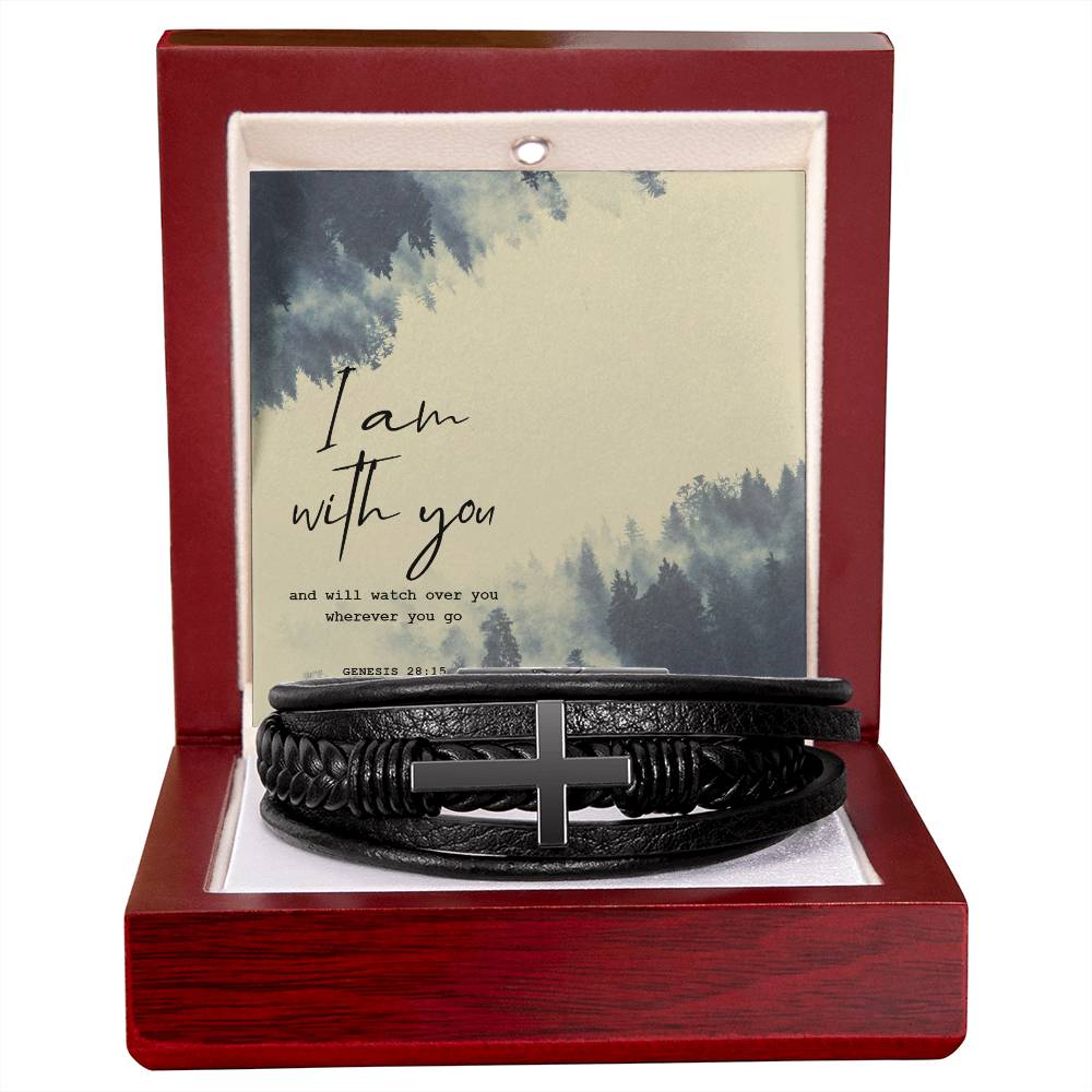 I Am With You Men's Cross Bracelet - Vegan Leather with Stainless Steel-Express Your Love Gifts