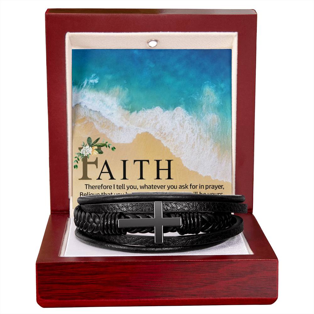 Therefor I Tell You Men's Stainless Steel & Vegan Leather Cross Bracelet - Vegan Leather with Stainless Steel-Express Your Love Gifts