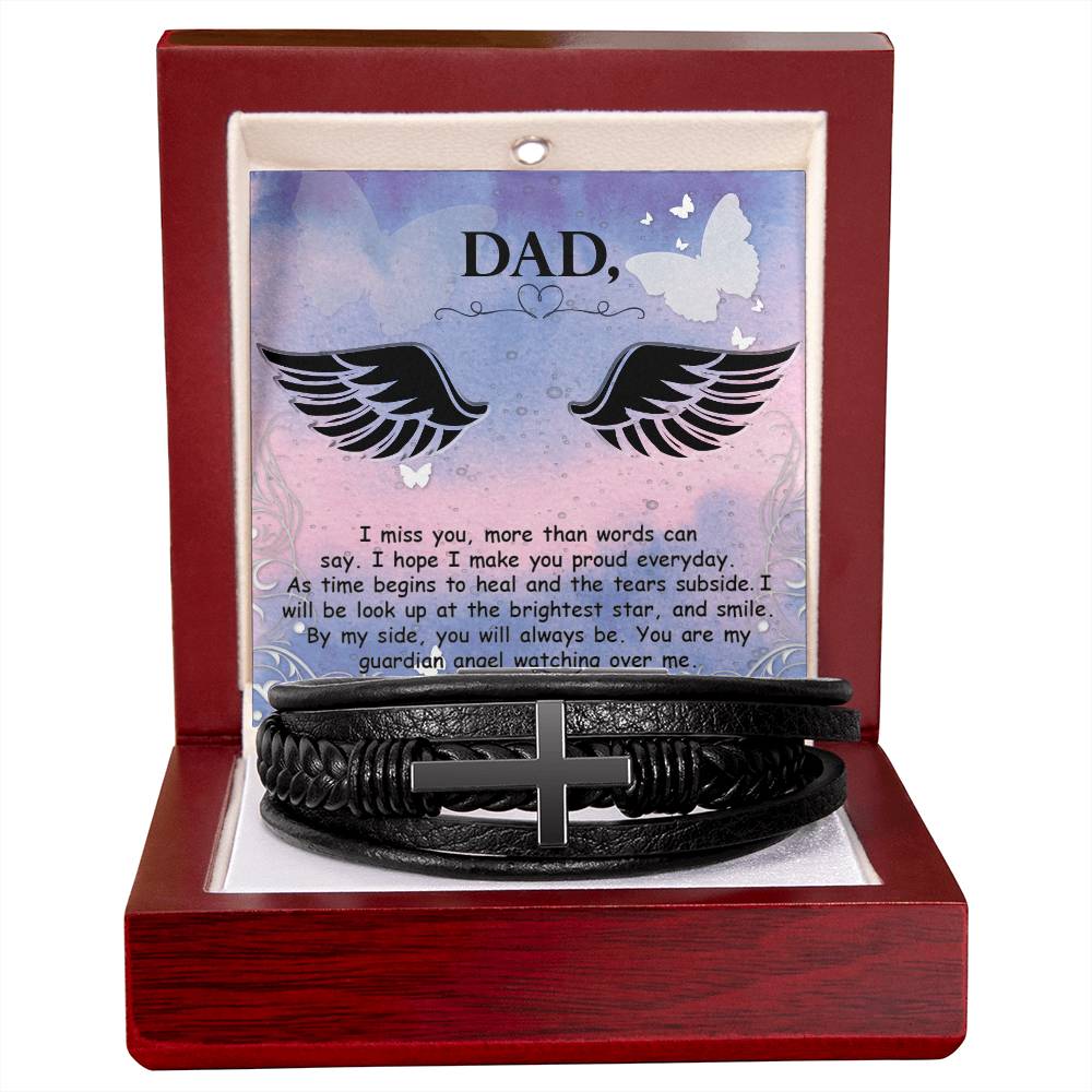 I Miss You More Than Words Men's Cross Bracelet - Vegan Leather with Stainless Steel-Express Your Love Gifts