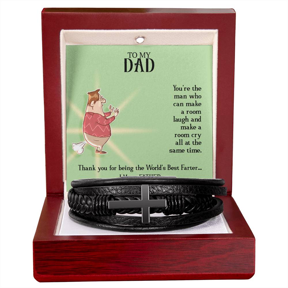 To My Dad You're the Man Men's Cross Bracelet - Vegan Leather with Stainless Steel-Express Your Love Gifts