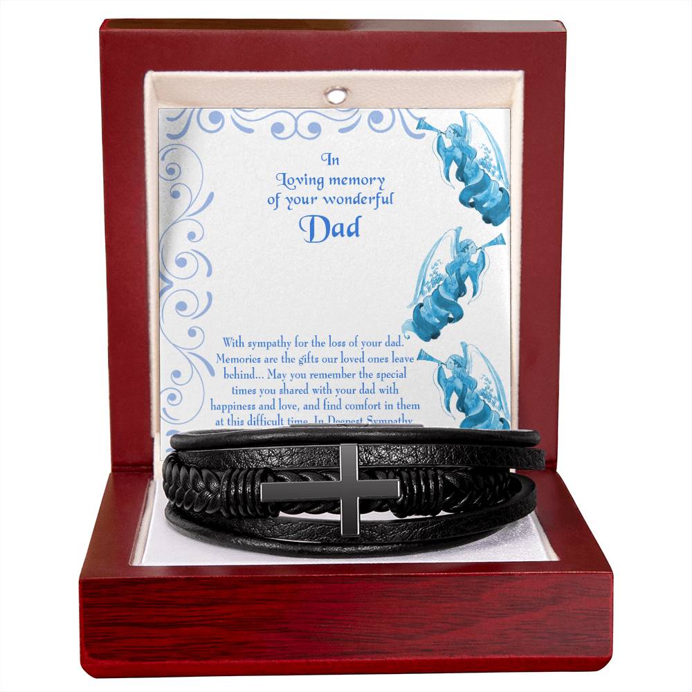 In Deepest Sympathy Men's Cross Bracelet - Vegan Leather with Stainless Steel-Express Your Love Gifts