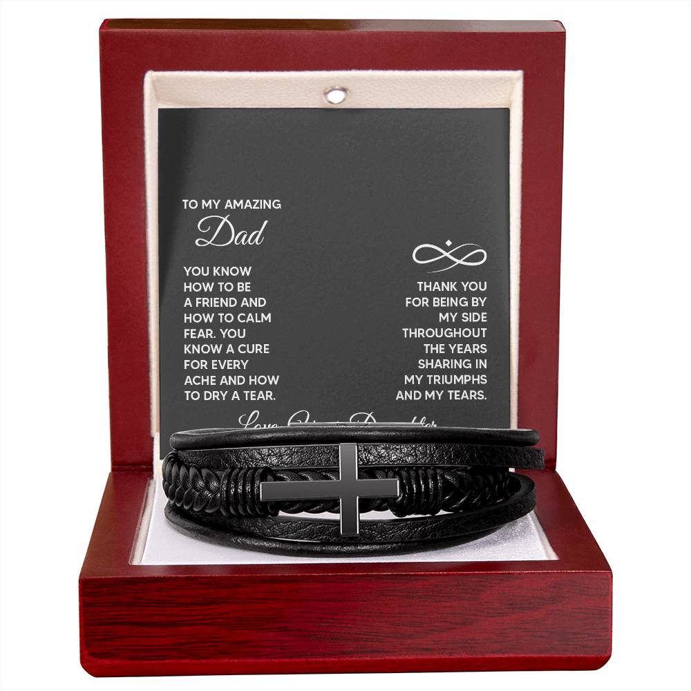 To My Amazing Dad You Know How to Be a Friend Men's Cross Bracelet - Vegan Leather with Stainless Steel-Express Your Love Gifts