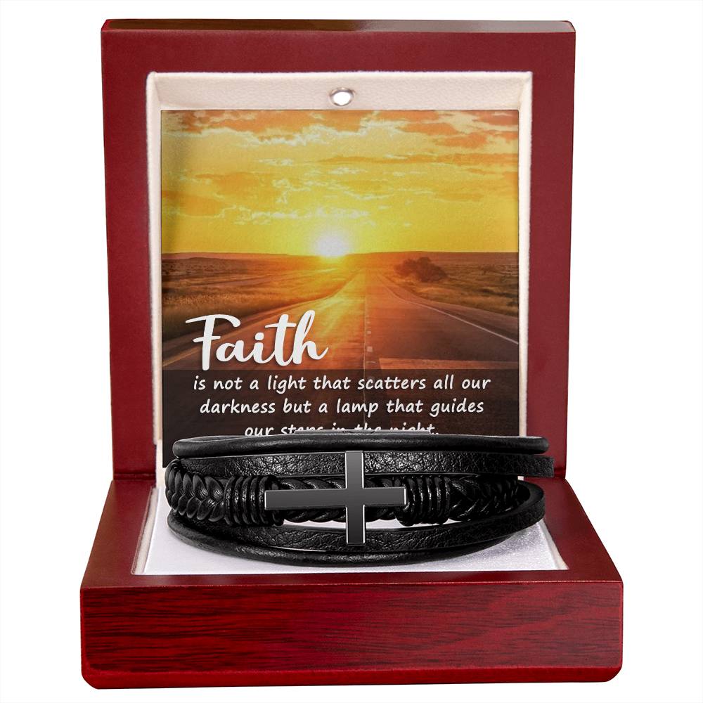 Faith is Not a Light Men's Stainless Steel & Vegan Leather Cross Bracelet - Vegan Leather with Stainless Steel-Express Your Love Gifts