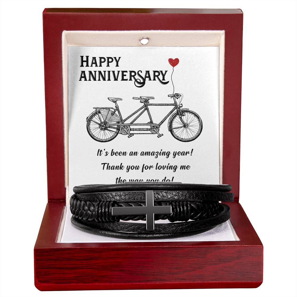 Happy Anniversary It's Been an Amazing Years Men's Cross Bracelet - Vegan Leather with Stainless Steel-Express Your Love Gifts