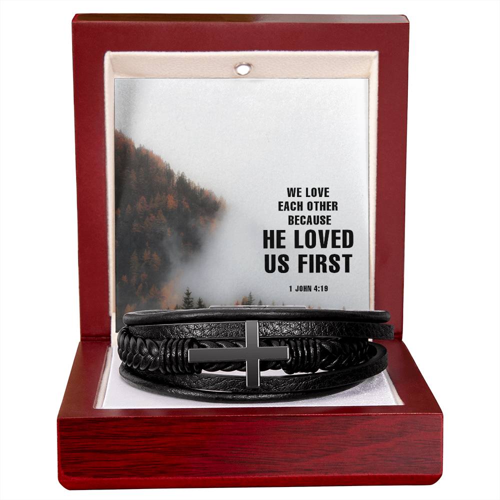 We Love Each Other Men's Cross Bracelet - Vegan Leather with Stainless Steel-Express Your Love Gifts