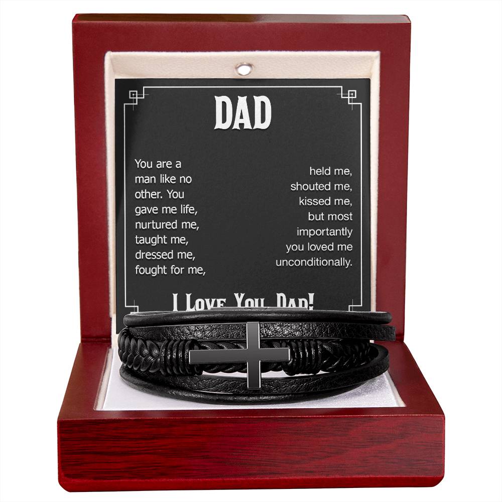 Dad You Are a Man Like No Other Men's Cross Bracelet - Vegan Leather with Stainless Steel-Express Your Love Gifts