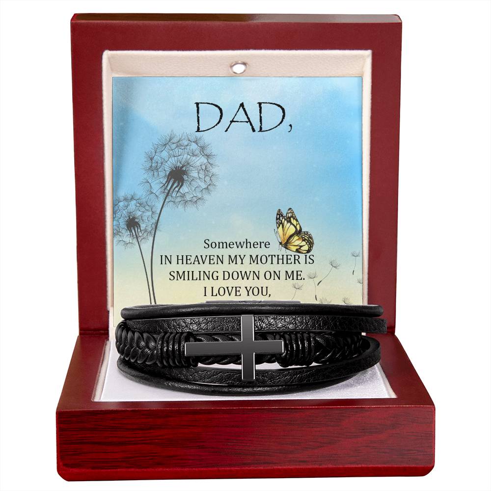 Somewhere in Heaven Men's Cross Bracelet - Vegan Leather with Stainless Steel-Express Your Love Gifts