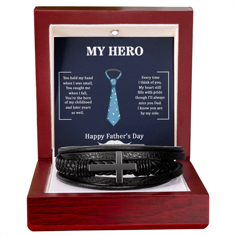 Dad My Hero Men's Cross Bracelet - Vegan Leather with Stainless Steel-Express Your Love Gifts