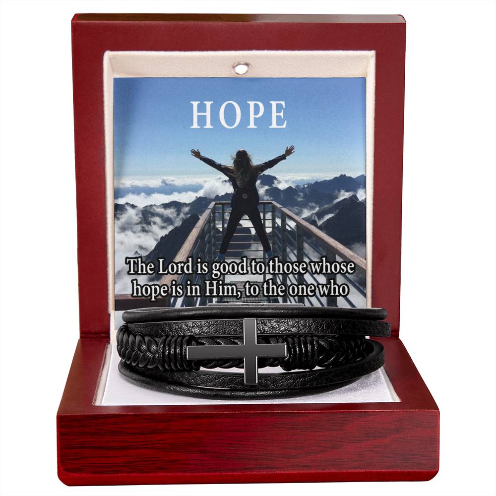 Hope is in Him Men's Stainless Steel & Vegan Leather Cross Bracelet - Vegan Leather with Stainless Steel-Express Your Love Gifts