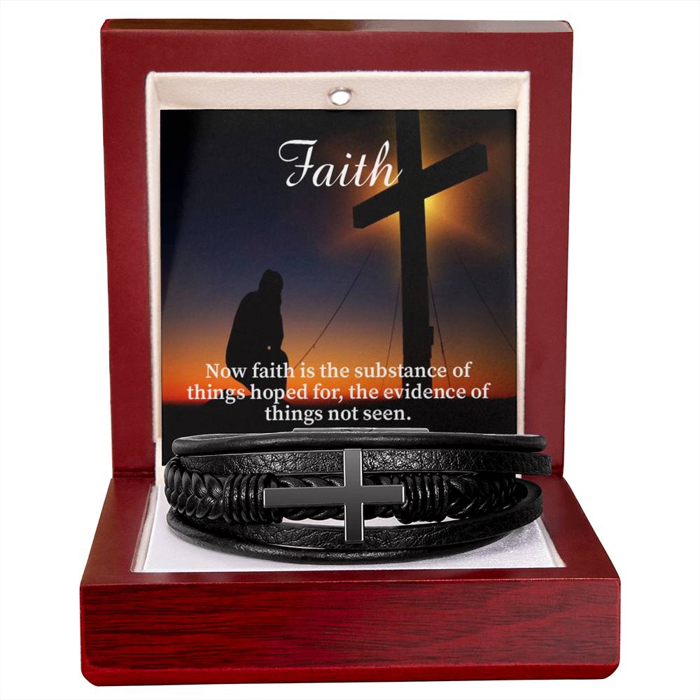 Faith Hebrews 11:1 Men's Stainless Steel & Vegan Leather Cross Bracelet - Vegan Leather with Stainless Steel-Express Your Love Gifts