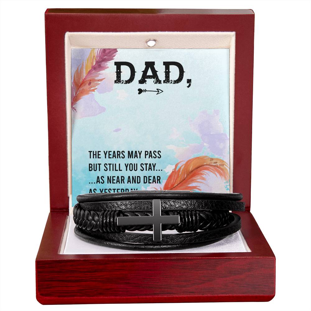 The Years May Pass Men's Cross Bracelet - Vegan Leather with Stainless Steel-Express Your Love Gifts