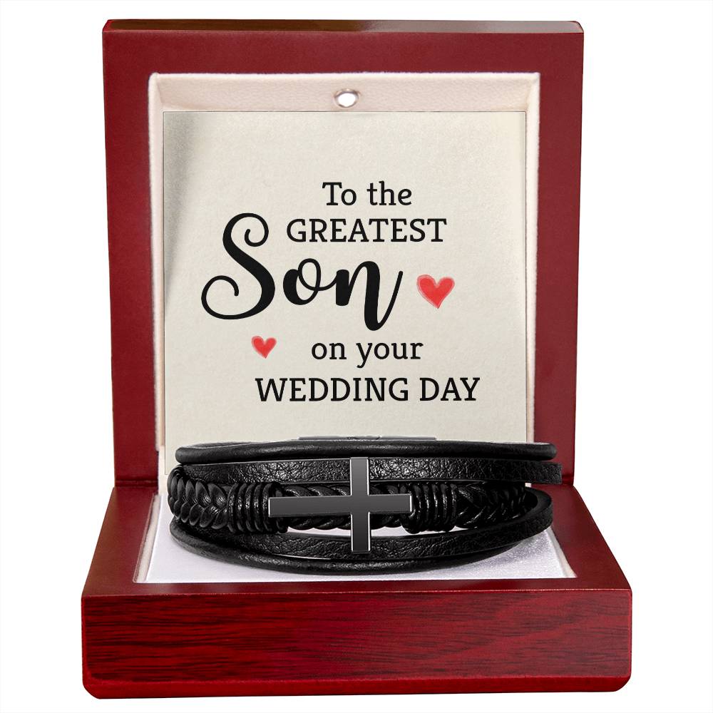 To The Greatest Son Men's Cross Bracelet - Vegan Leather with Stainless Steel-Express Your Love Gifts