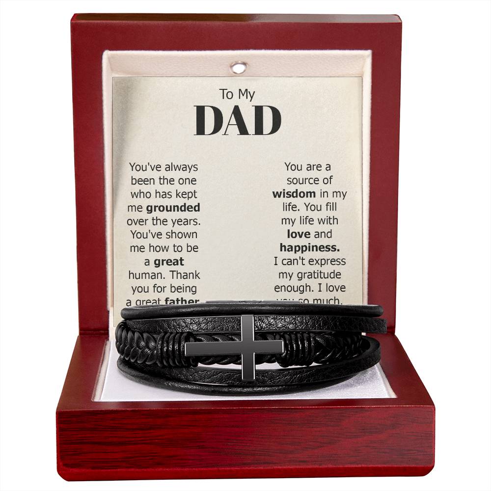 To My Dad You've Always Been the One Men's Cross Bracelet - Vegan Leather with Stainless Steel-Express Your Love Gifts