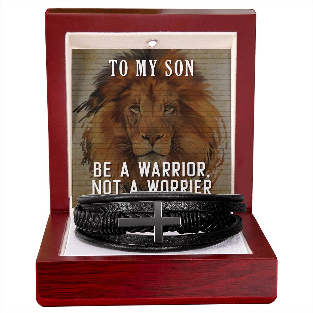 Be a Warrior Not a Worrier Men's Cross Bracelet - Vegan Leather with Stainless Steel-Express Your Love Gifts