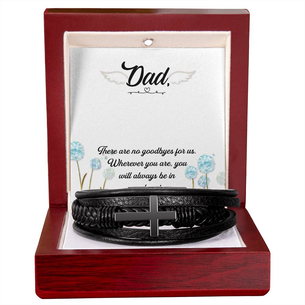 There Are No Goodbyes Men's Cross Bracelet - Vegan Leather with Stainless Steel-Express Your Love Gifts