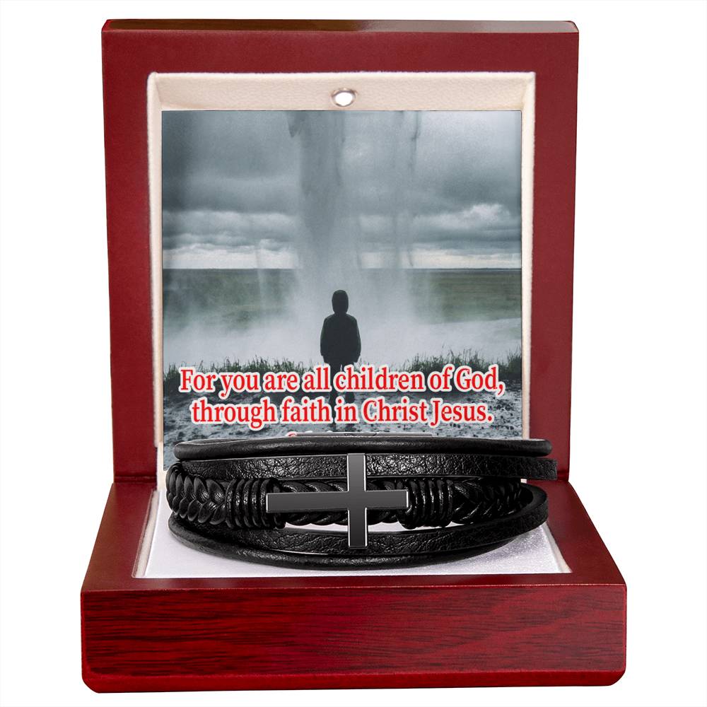 Child of God Galatians 3:26 Men's Stainless Steel & Vegan Leather Cross Bracelet - Vegan Leather with Stainless Steel-Express Your Love Gifts