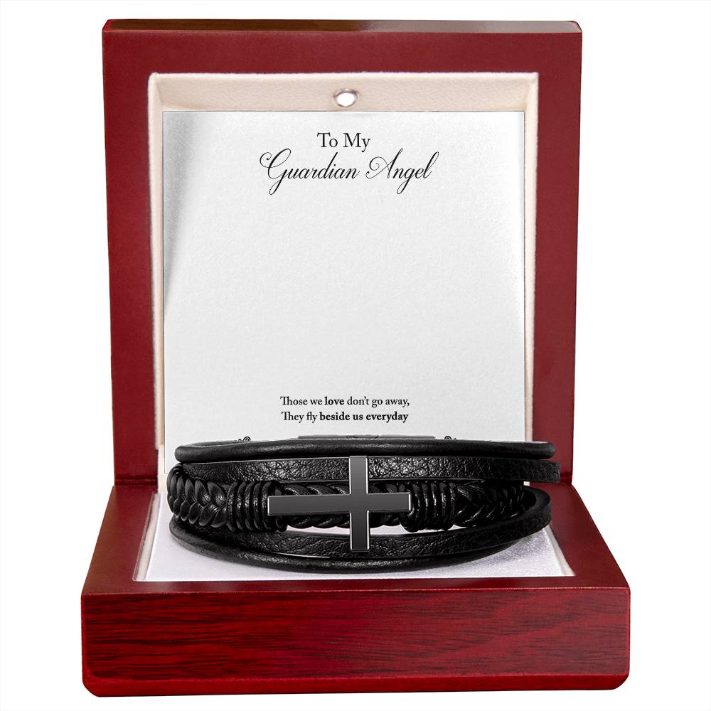 Guardian Angel Remembrance Men's Cross Bracelet - Vegan Leather with Stainless Steel-Express Your Love Gifts