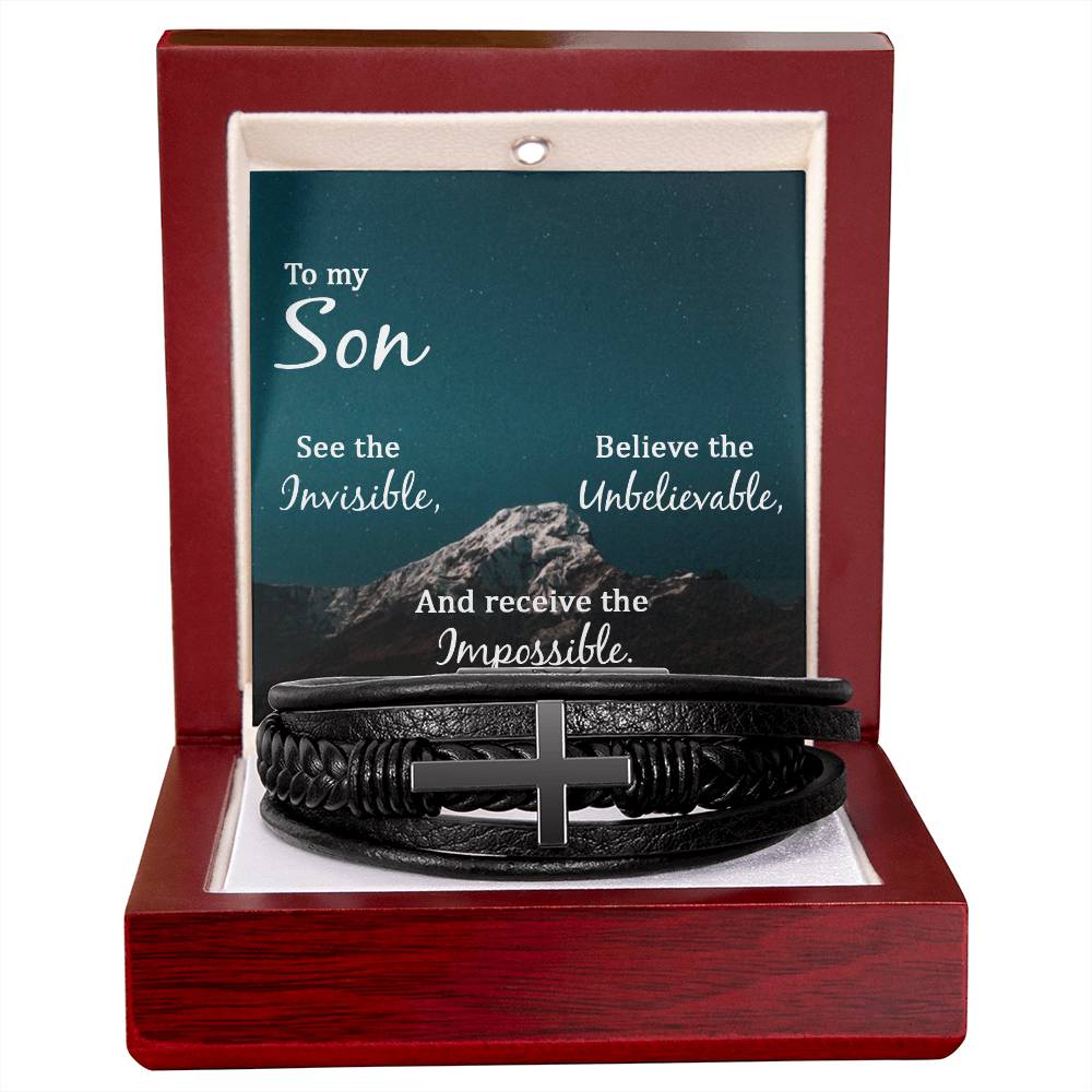 See the Invisible Men's Stainless Steel & Vegan Leather Cross Bracelet - Vegan Leather with Stainless Steel-Express Your Love Gifts