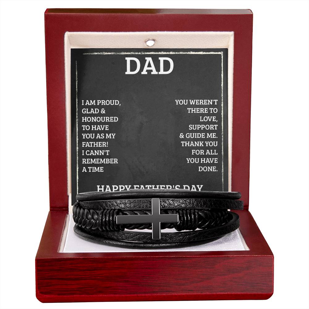 To Dad I'm Proud Men's Cross Bracelet - Vegan Leather with Stainless Steel-Express Your Love Gifts