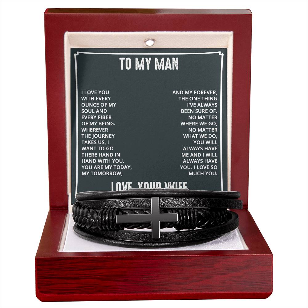 To My Man I Love You With Every Ounce Men's Cross Bracelet - Vegan Leather with Stainless Steel-Express Your Love Gifts