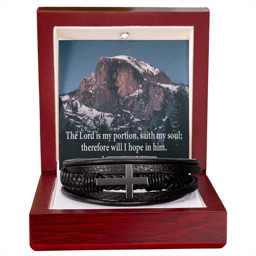 Hope in Him Lamentations 32:4 Men's Stainless Steel & Vegan Leather Cross Bracelet - Vegan Leather with Stainless Steel-Express Your Love Gifts