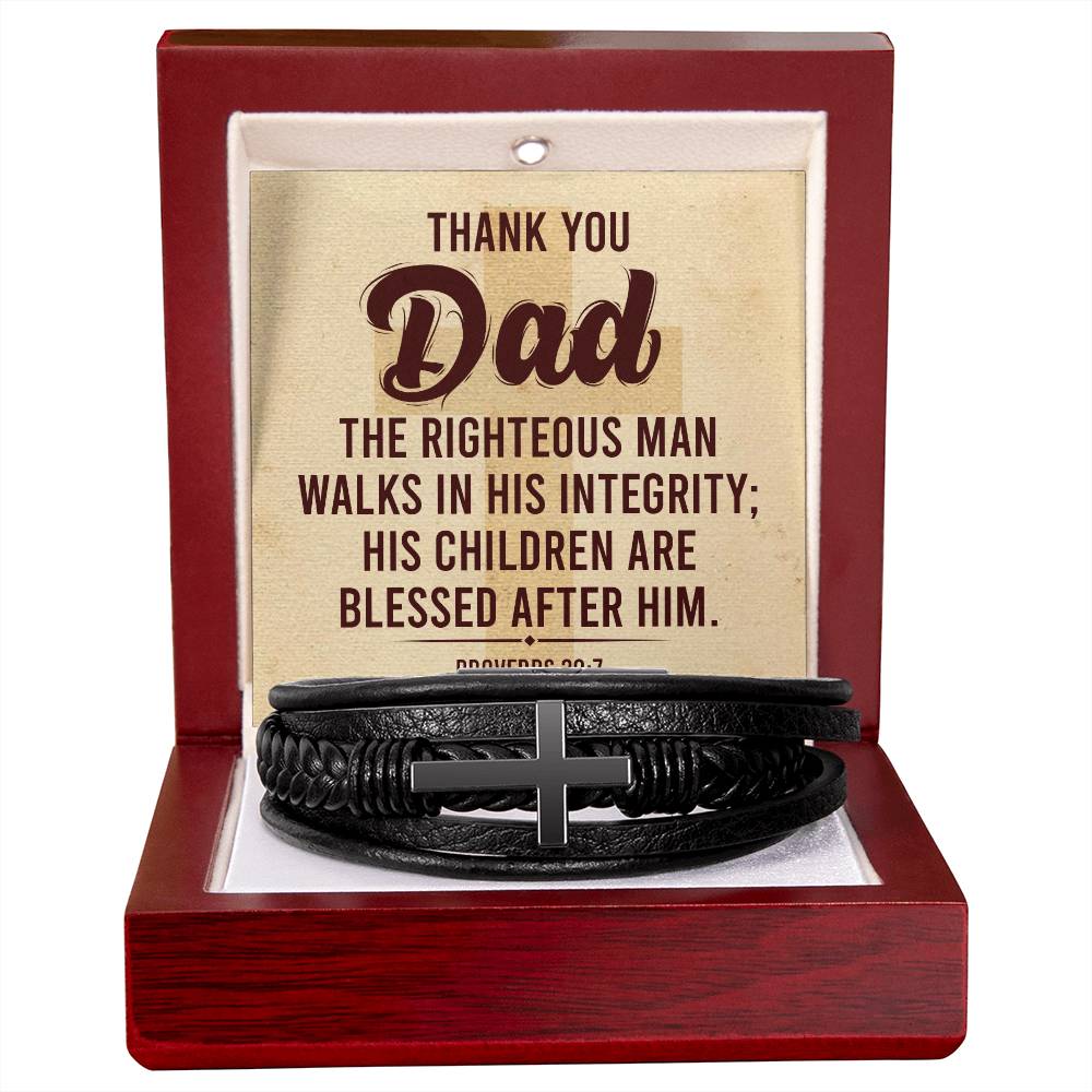 Righteousman Dad Men's Cross Bracelet - Vegan Leather with Stainless Steel-Express Your Love Gifts