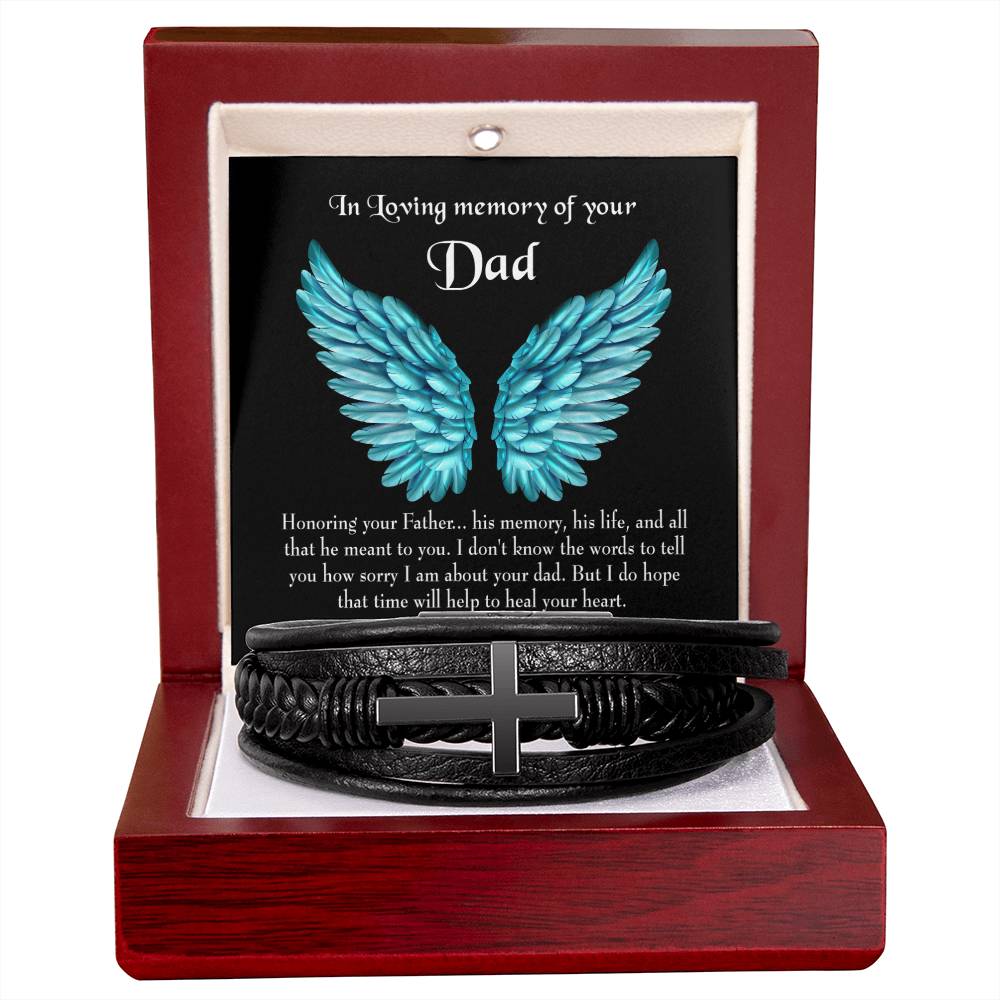 Honoring Your Dad Men's Cross Bracelet - Vegan Leather with Stainless Steel-Express Your Love Gifts