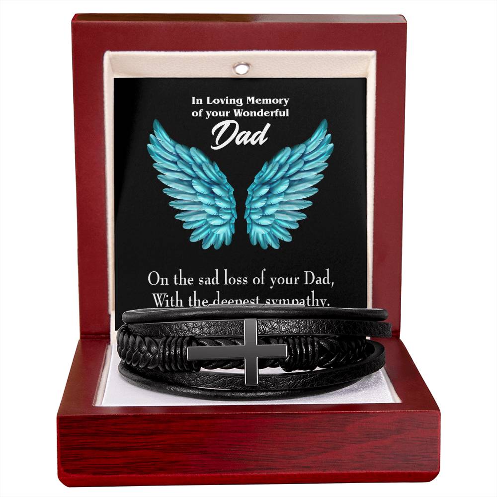 With Deepest Sympathy Men's Cross Bracelet - Vegan Leather with Stainless Steel-Express Your Love Gifts