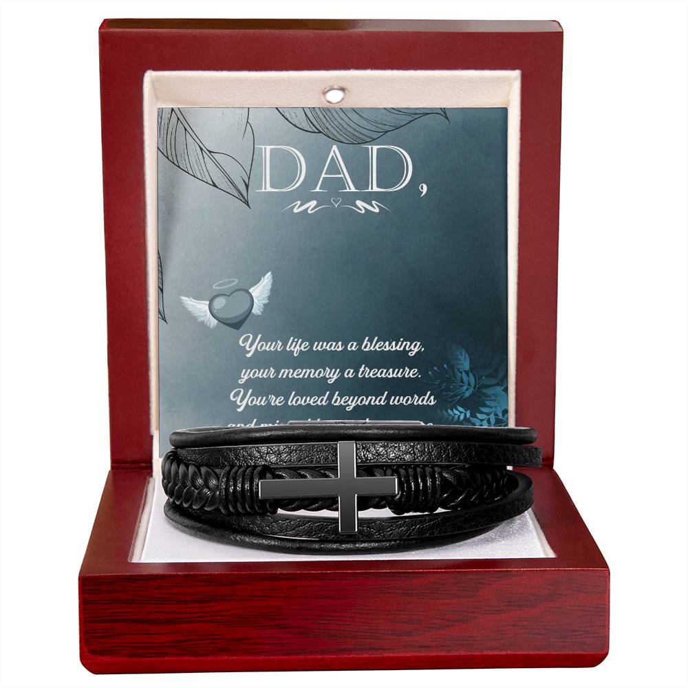 Your Life Was a Blessing Men's Cross Bracelet - Vegan Leather with Stainless Steel-Express Your Love Gifts