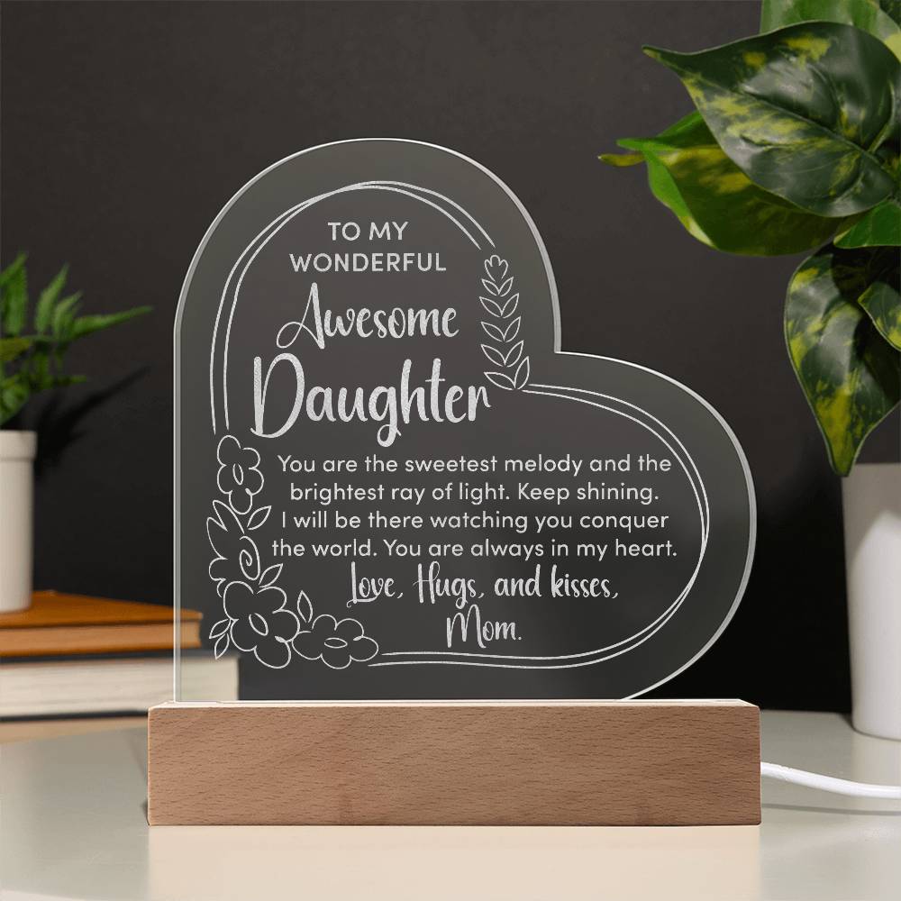 To My Wonderful Daughter Engraved Acrylic Heart Plaque-Express Your Love Gifts