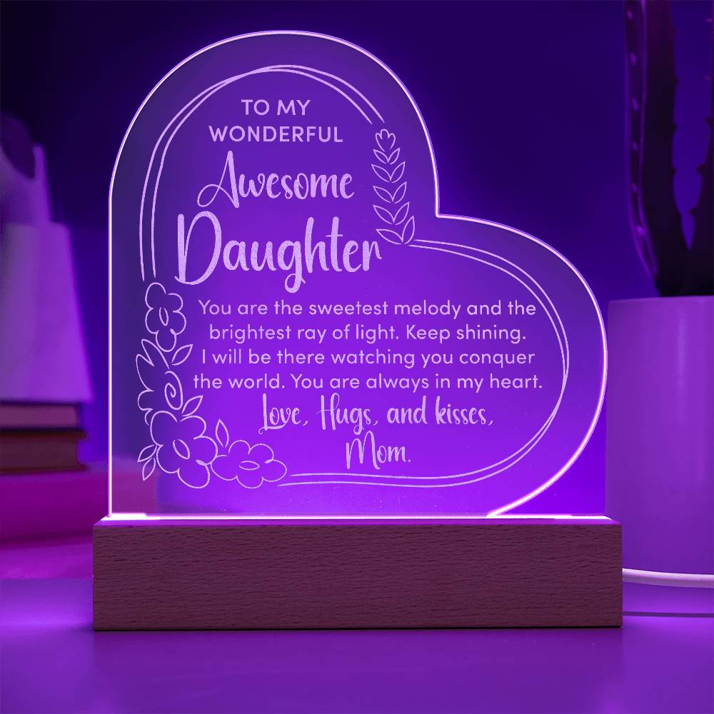 To My Wonderful Daughter Engraved Acrylic Heart Plaque-Express Your Love Gifts