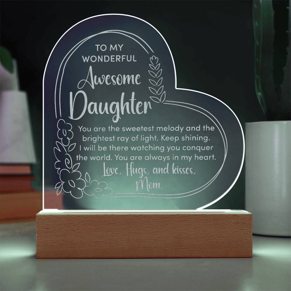To My Wonderful Daughter Engraved Acrylic Heart Plaque-Express Your Love Gifts